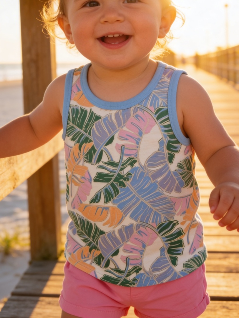Cat & Jack Tropical Leaf Tank Top in Blue, Pink, Green, Orange